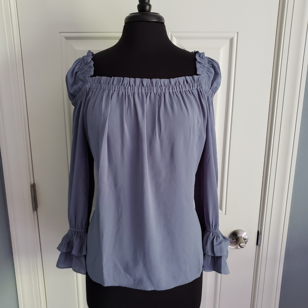 CECE Blue chiffon blouse with ruffles